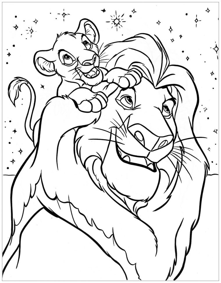 Simba Et Son Père – Coloriage Le Roi Lion – Coloriages avec Lion Dessin Enfant