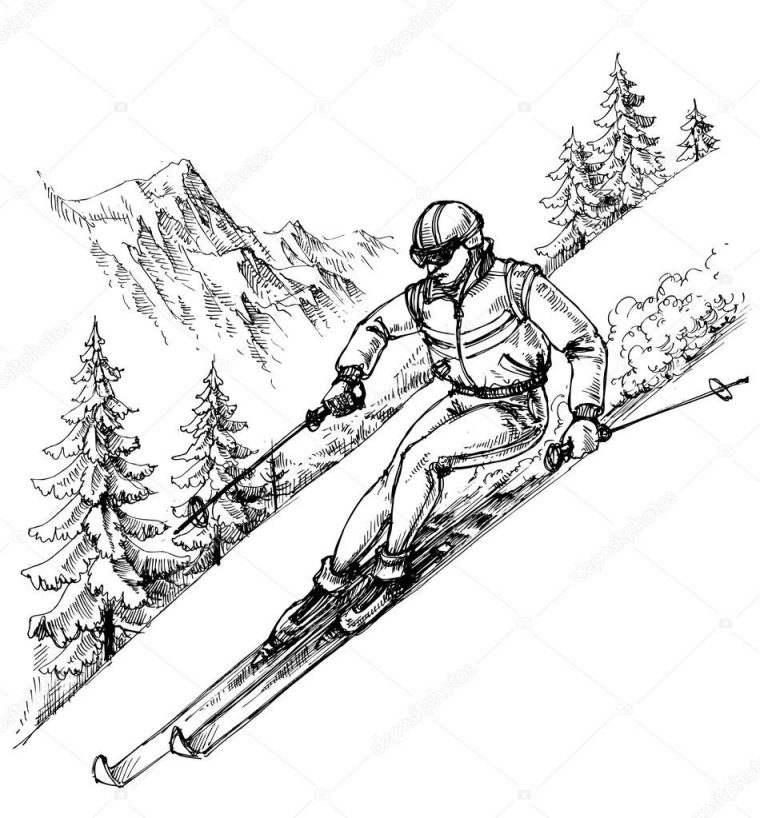 Ski Sport, Ski De Fond, Snowboard Concept Vector intérieur Dessin De Ski