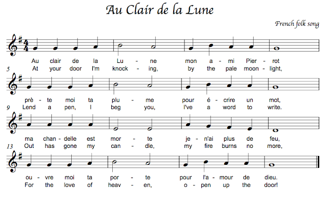 Songs With Whole Notes – Beth'S Notes avec Au Clair De La Lune Paroles