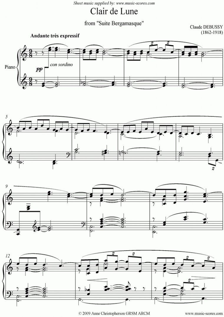Suite Bergamasque: 03 Clair De Lune - C Major Sheet Music pour Clair De Lune Debussy