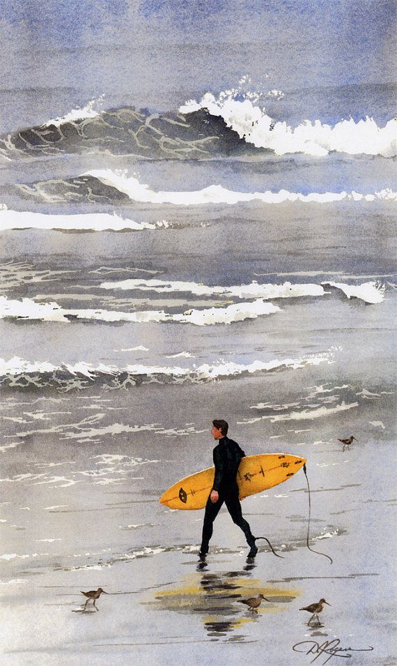 Surfeur California Surf Aquarelle Signée Art Print Artiste destiné Dessin Surfeur