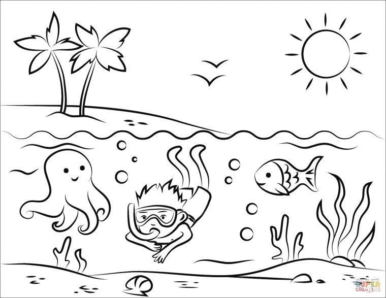 Tropical Beach Coloring Page | Free Printable Coloring Pages destiné Coloriage Été Maternelle