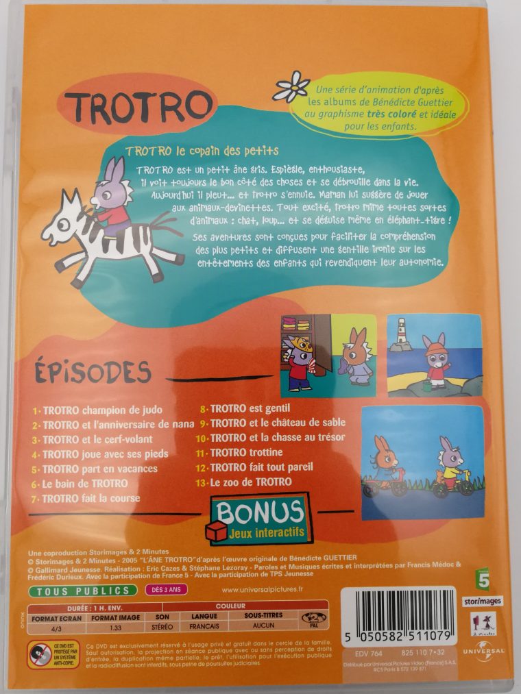 Trotro – Fait Son Zoo Dvd 2004 / Bonus: Interacive Games intérieur Trotro French Cartoon