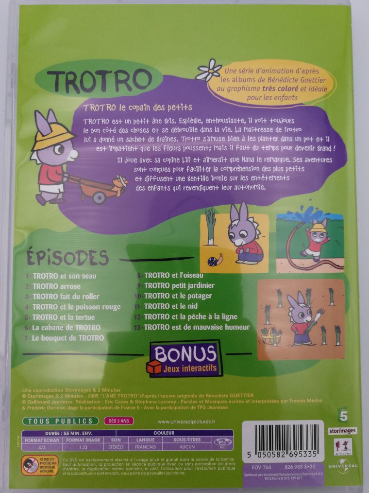 Trotro – Jardine Dvd 2004 / Bonus: Interacive Games – Jeux encequiconcerne Trotro French Cartoon
