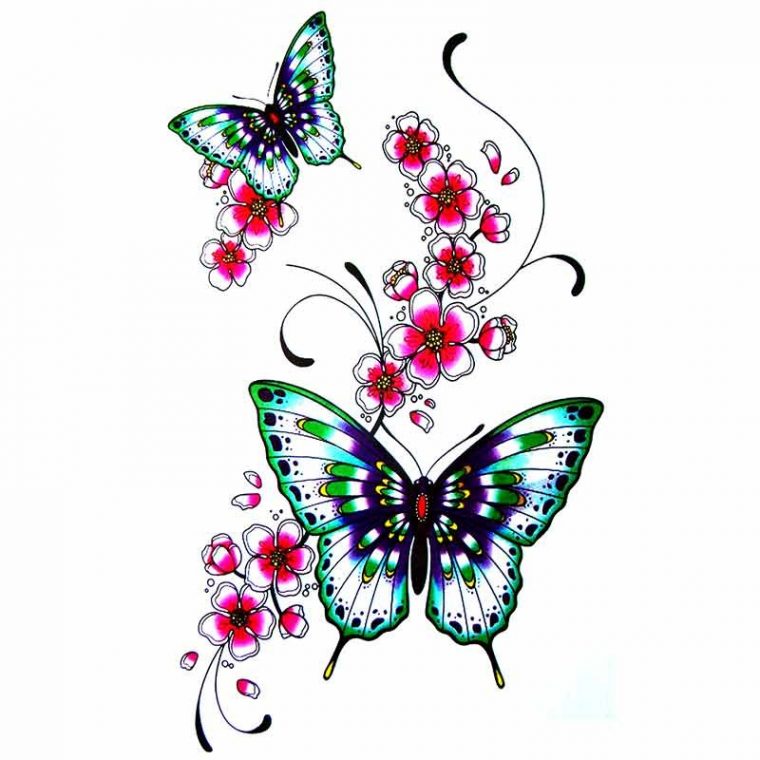 Uage Ephemere Fleur De Cerisier Japonais Papillon dedans Dessin De Papillon En Couleur