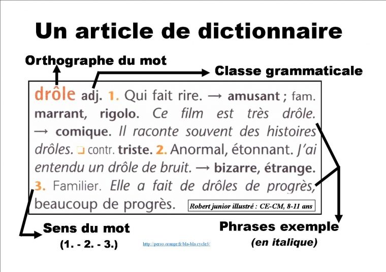 Un Article De Dictionnaire | Dictionnaire, Vocabulaire destiné Structurer Le Vocabulaire Cycle 2