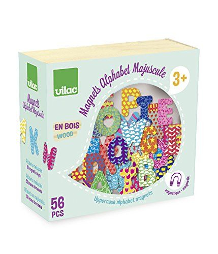 Vilac – 6702 – Lettres Majuscules Aimantées – 56 Pièces à Lettre Majuscule Tag