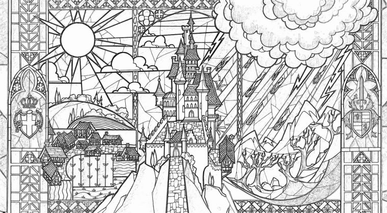beauty and the beast stained glass coloring page