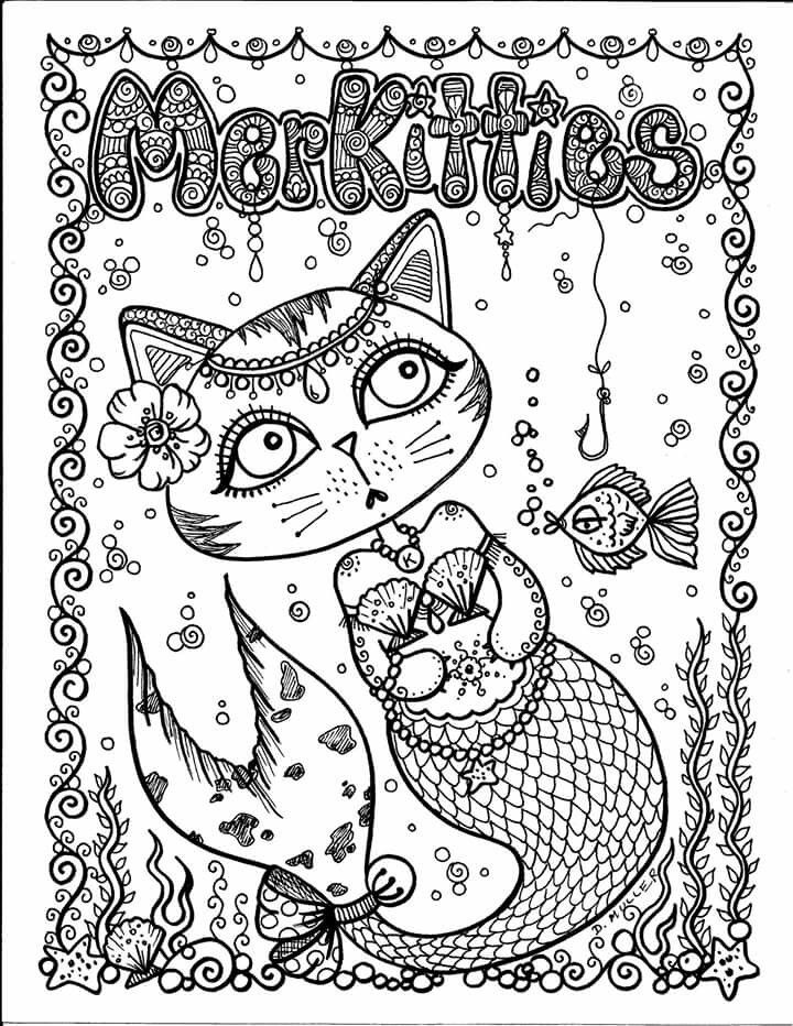 cat mermaid coloring page