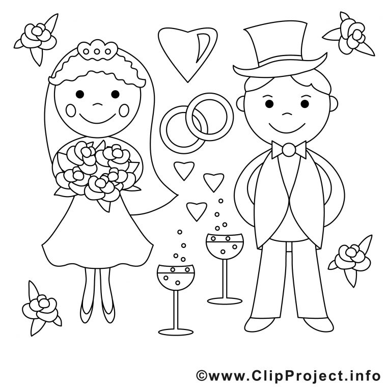 Amoureux Clipart Gratuit – Mariage À Colorier – Mariage avec Coloriage Mariage