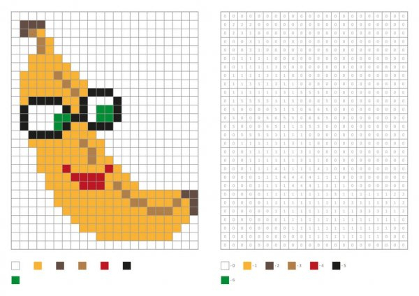 Enfants Coloriage, Pixel Coloriage Avec Banane Drôle à Pixel Coloriage
