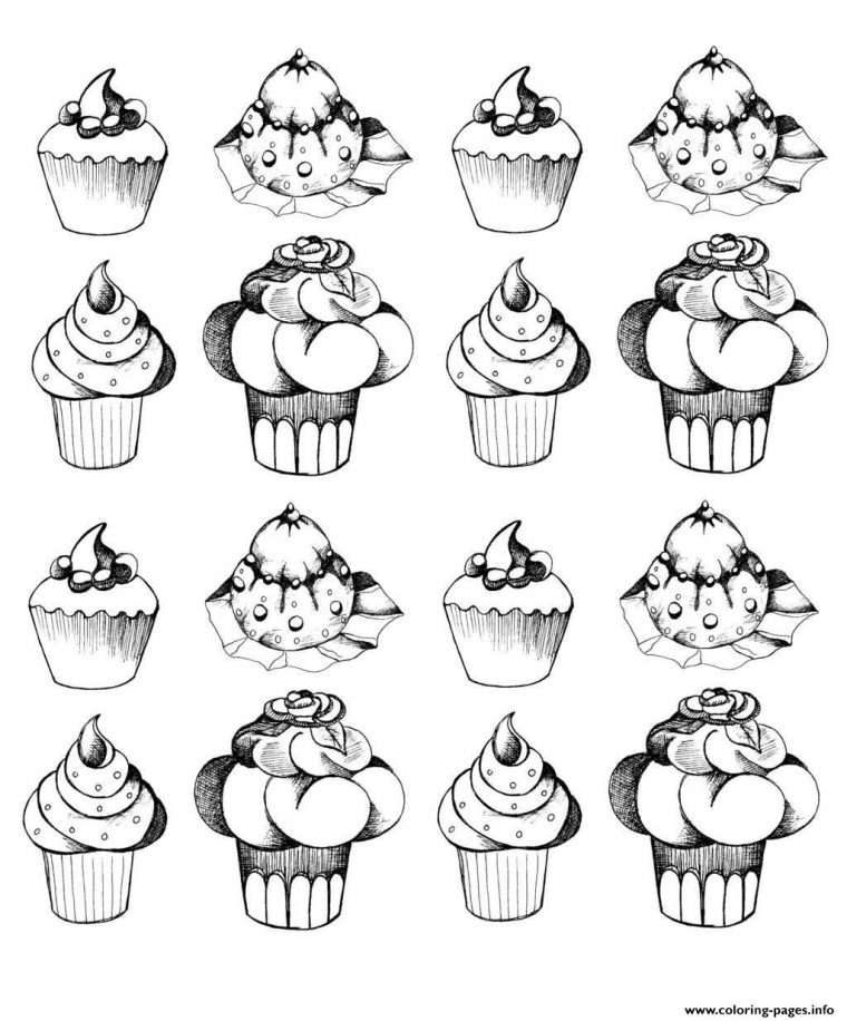 Adult Cupcakes Oldstyle Coloring Pages Printable pour Coloriage Cupcake Kawaii