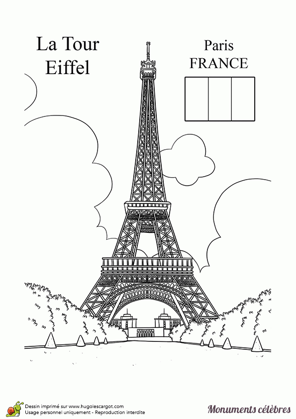 Coloriage D'Un Monument Célèbre, La Tour Eiffel pour Comment Dessiner La Tour Eiffel
