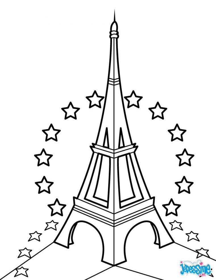 Coloriages Tour Eiffel Et Étoiles De L'Ue – Fr.hellokids encequiconcerne Comment Dessiner La Tour Eiffel