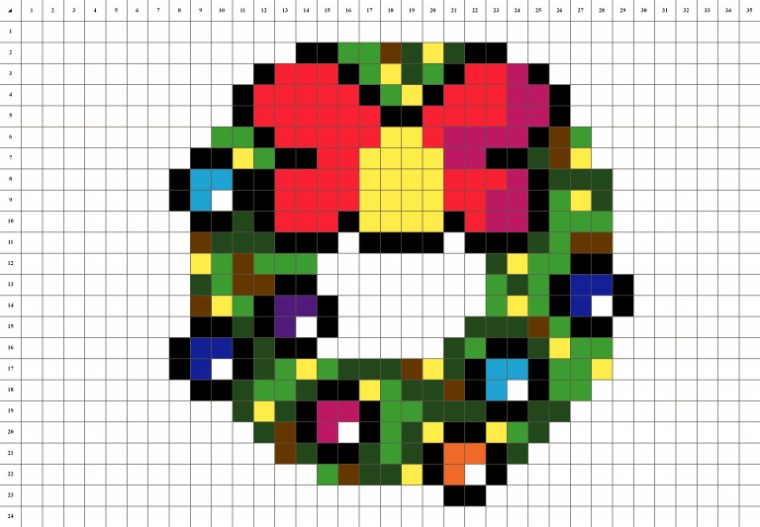 Couronne De Noël – Pixel Art | La Manufacture Du Pixel dedans Pixel Art Noel Renne