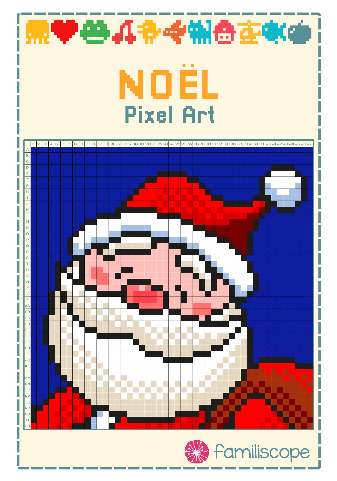 Pixel Art Noël : Tête De Père Noël dedans Pixel Art Père Noël