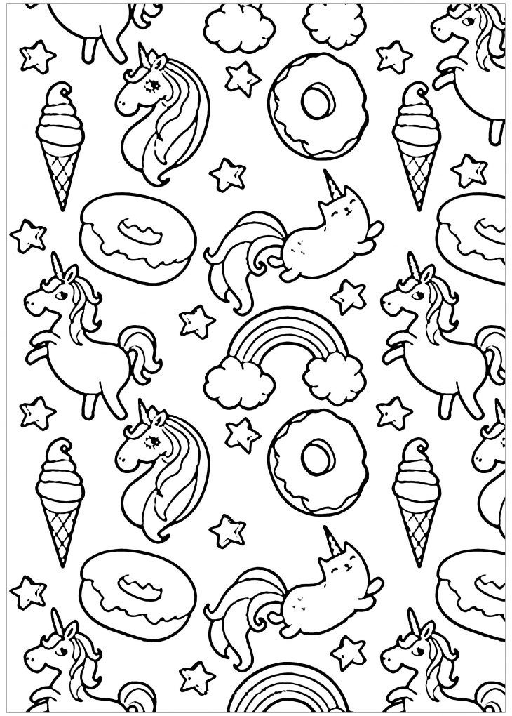 Pusheen Donuts Et Licornes | Coloriage Kawaii – Coloriages avec Dessin Kawaii A Imprimer