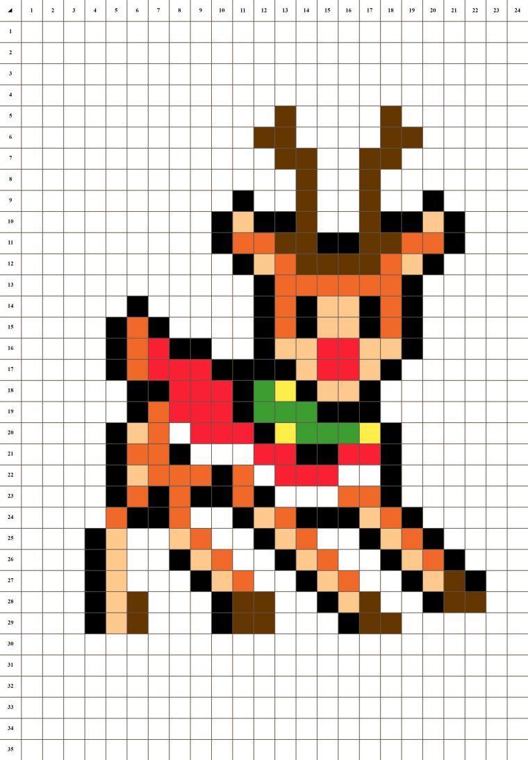 Rodolphe Renne De Noël – Pixel Art serapportantà Pixel Art Père Noël