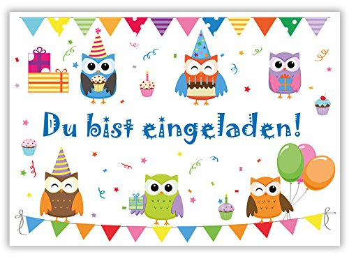 12 Einladungskarten Zum Kindergeburtstag "Eulen concernant Geburtstagseinladungen Kinder