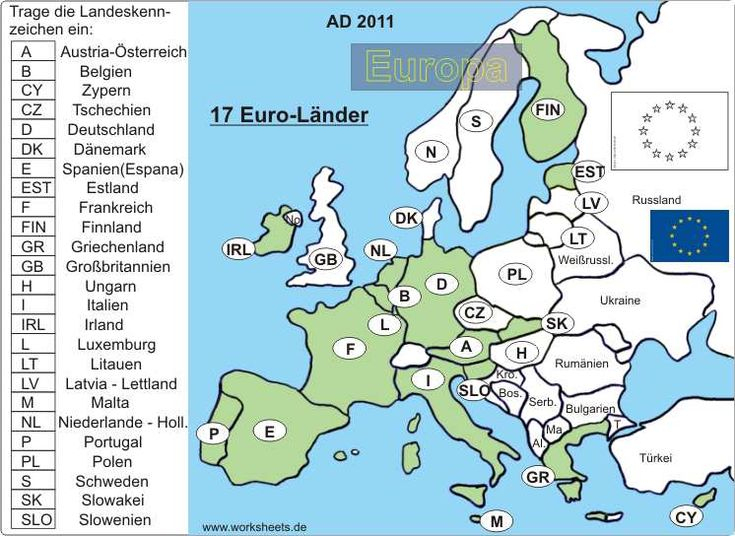 17 Euro-Länder In Europa Arbeitsblatt Und Lösungsfolie tout Geographie Deutschland Lernen
