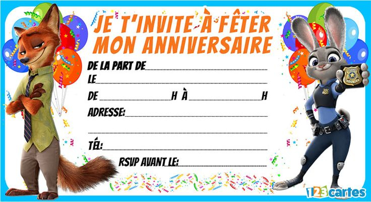 3 Invitations Anniversaire Zootopie - 123 Cartes tout Invitation Anniversaire À Imprimer Gratuit