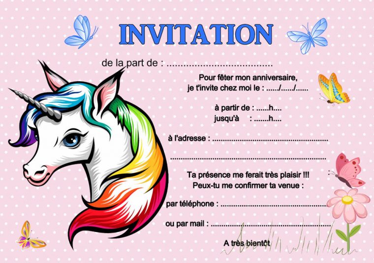 5 – 12 Ou 14 Cartes Invitation Anniversaire Licorne Réf tout Carte Invitation Anniversaire Gratuite À Imprimer