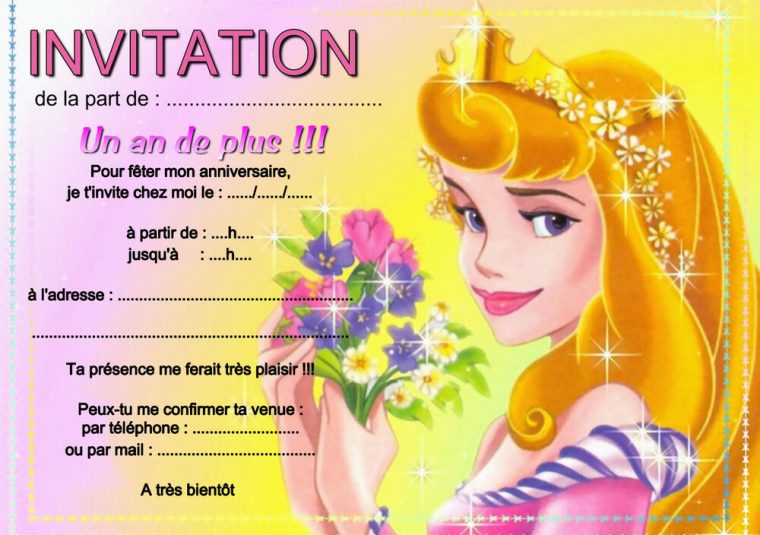5 – 12 Ou 14 Cartes Invitation Anniversaire Princesse à Carte Invitation Anniversaire À Imprimer