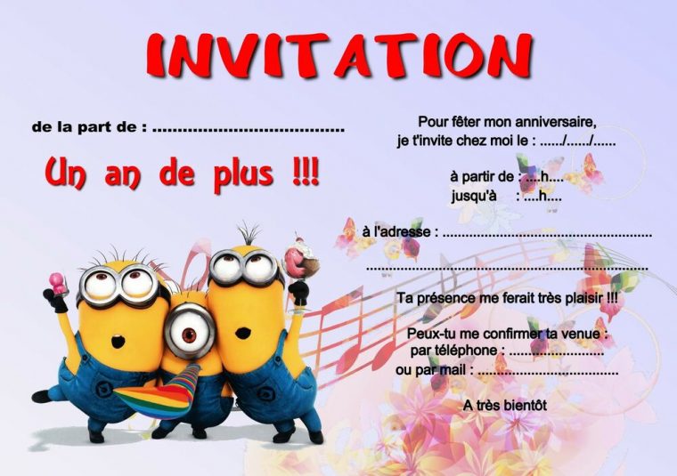 5 Ou 12 Cartes Invitation Anniversaire Les Minions Réf 255 à Carte D Invitation Anniversaire Gratuite À Imprimer