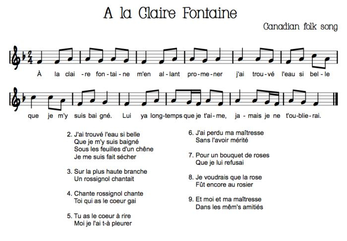 A La Claire Fontaine – Beth'S Notes | Folk Song, Teaching pour A La Claire Fontaine