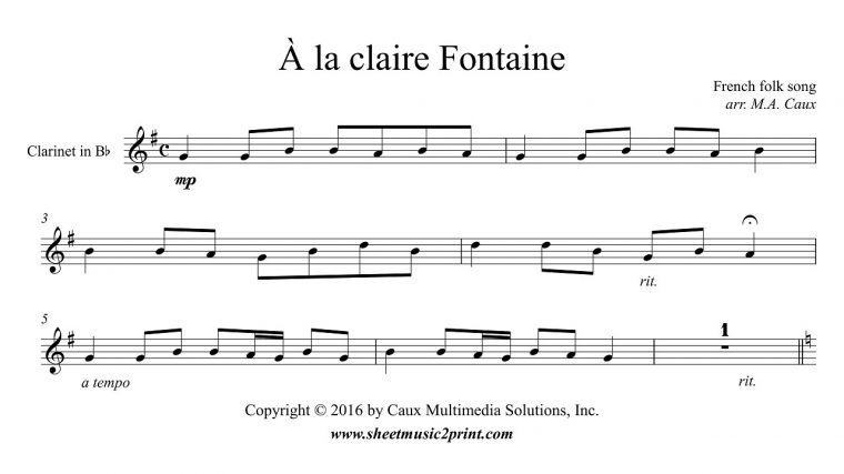 À La Claire Fontaine – Clarinet – encequiconcerne A La Claire Fontaine