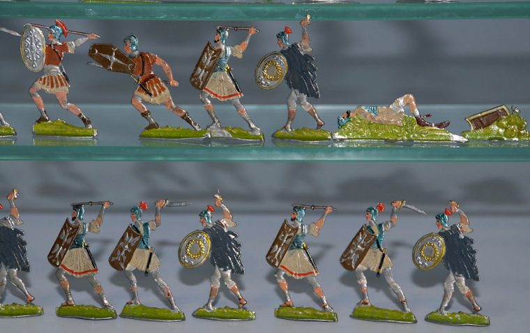 Antike Zinnfiguren * Römische Legionäre * 26 T. Um 1850-1860 dedans Römische Kinderspiele