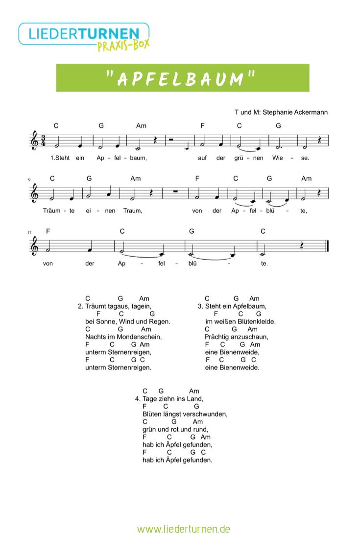 "Apfelbaum" Mitmachlied Noten | Kinder Lied, Kinderlieder tout Herbstlieder Für Kindergarten