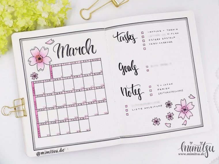 Bujo, Bullet Journal Sakura Kirschblüten Cherry Blossom destiné Kalender Gestalten Ideen