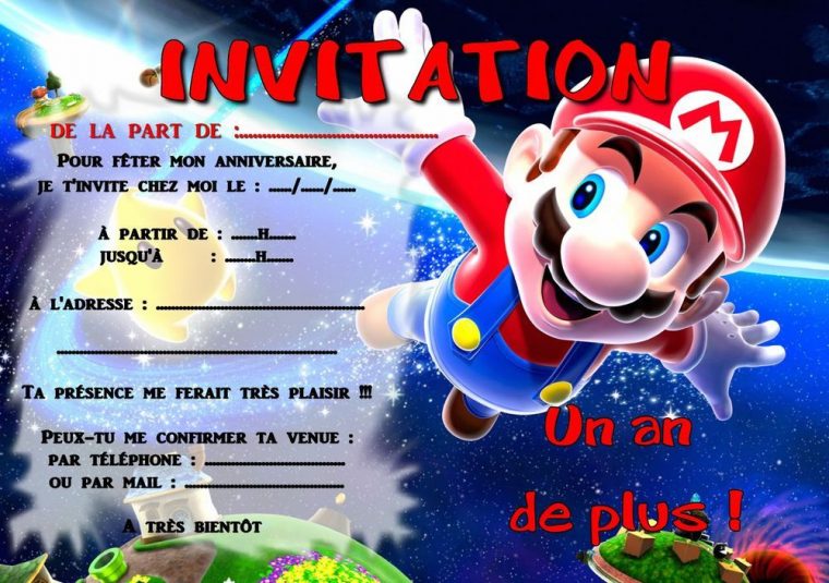 Carte D'Anniversaire Invitation Mario Élégant 5 Ou 12 avec Cartes Invitation Anniversaire Gratuites À Imprimer