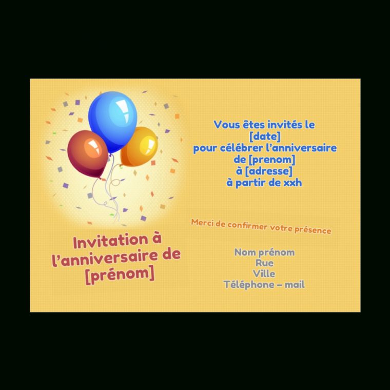 Carte Invitation Anniversaire Ballon Orange Gratuit À concernant Invitation Anniversaire À Imprimer Gratuit