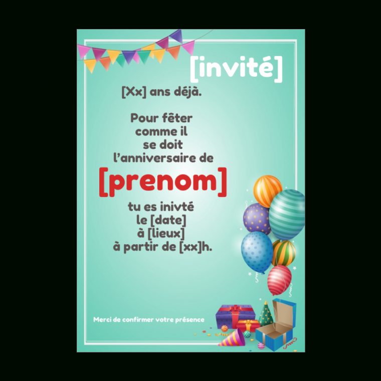 Carte Invitation Anniversaire Cadeau Enfant Ballon À avec Carte Invitation Anniversaire À Imprimer