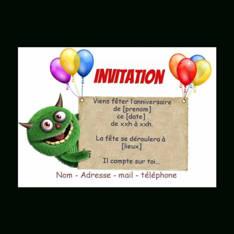 Carte Invitation Anniversaire Enfant Ballon Vert Gratuit À destiné Carte Invitation Anniversaire À Imprimer