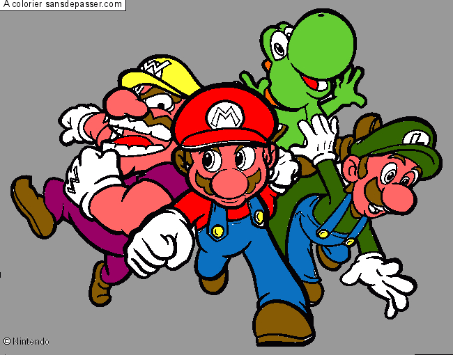 Coloriage Mario, Luigi, Yoshi Et Wario - Sans Dépasser avec Wario Dessin