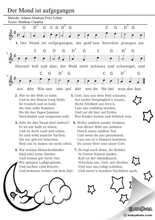Der Mond Ist Aufgegangen – Schlaflied | Babyduda dedans Kindergarten Lieder Texte
