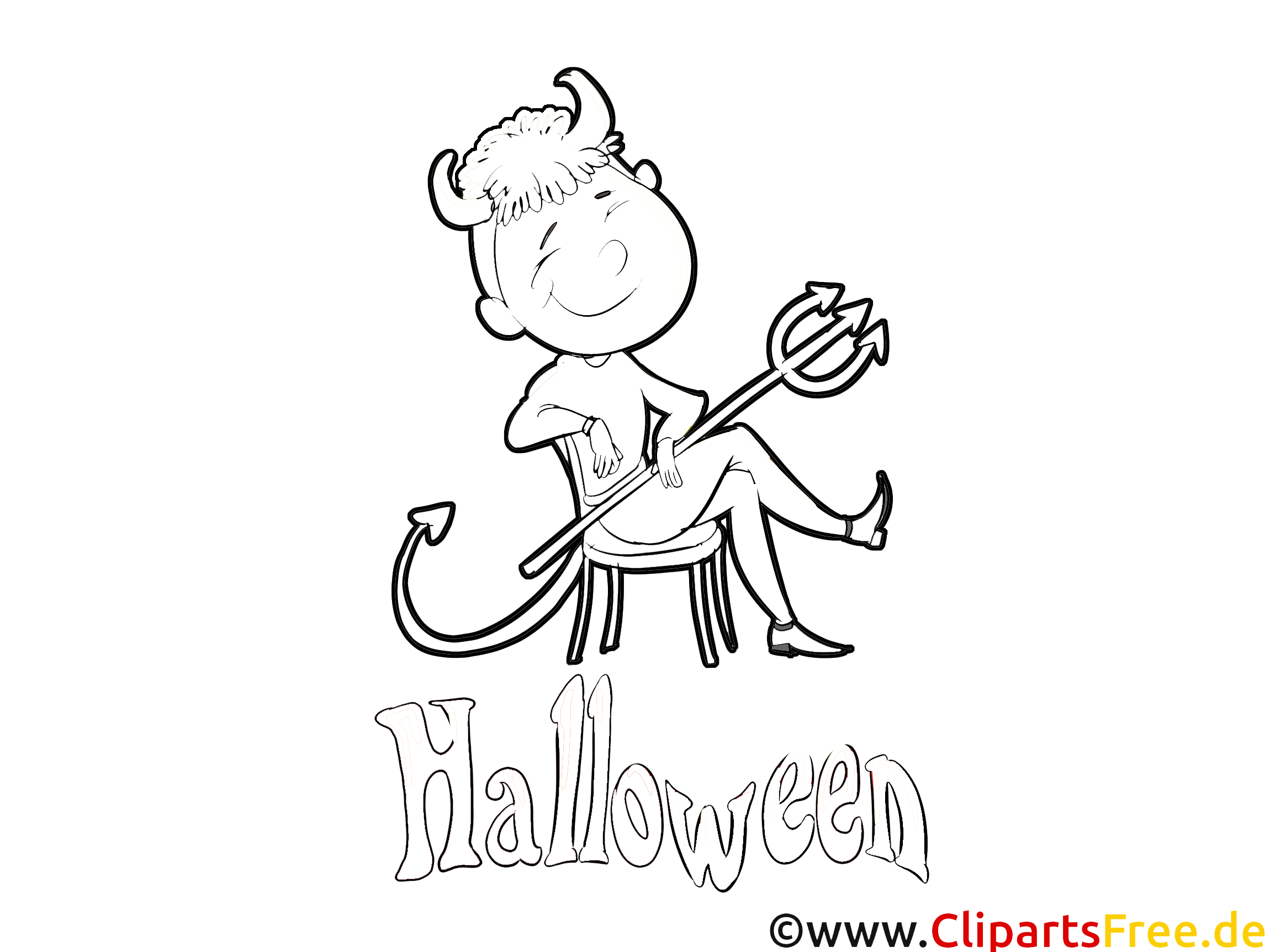 Diable Clipart Gratuit - Halloween À Colorier - Halloween avec Diable Coloriage