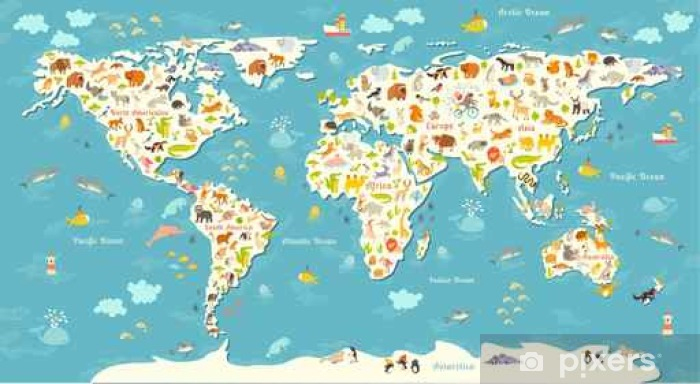 Fototapete Tiere Weltkarte. Schöne Fröhliche Bunte Vektor tout Erste Tiere Auf Der Erde Fototapete Tiere Weltkarte. Schöne Fröhliche Bunte Vektor tout Erste Tiere Auf Der Erde