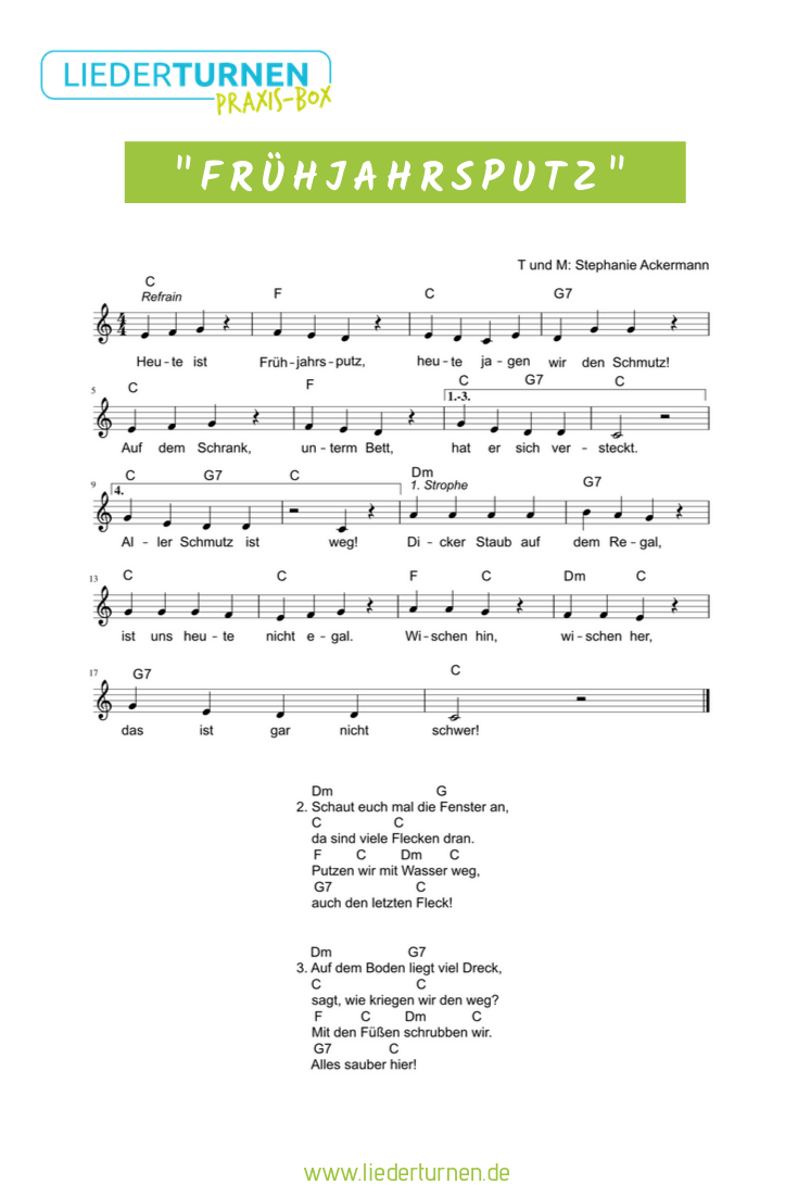 "Frühjahrsputz" Mitmachlied Noten | Kinder Lied concernant Sommerlieder Kindergarten