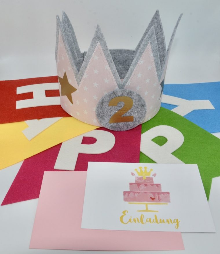 Geburtstagskrone Rosa, Happy Birthday Wimpelkette Aus Filz serapportantà Einladungskarte Krone