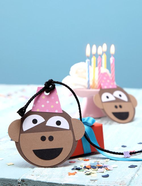 Geschenkanhänger Affengesichter, Zirkus, Geburtstag serapportantà Geburtstag Basteln Mit Kindern
