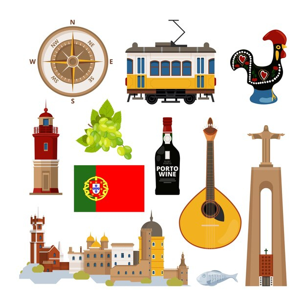 Historische Symbole Von Portugal Lissabon. Symbolsatz encequiconcerne Wahrzeichen Von Portugal