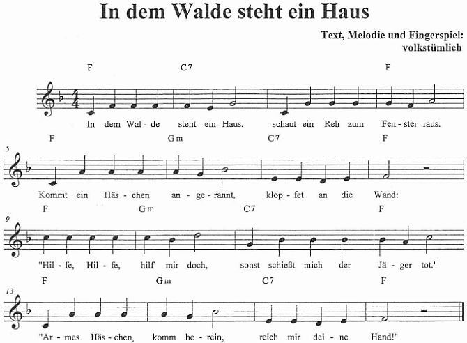 In Dem Walde Steht Ein Haus – Text, Noten, Download avec Sommerlieder Kindergarten