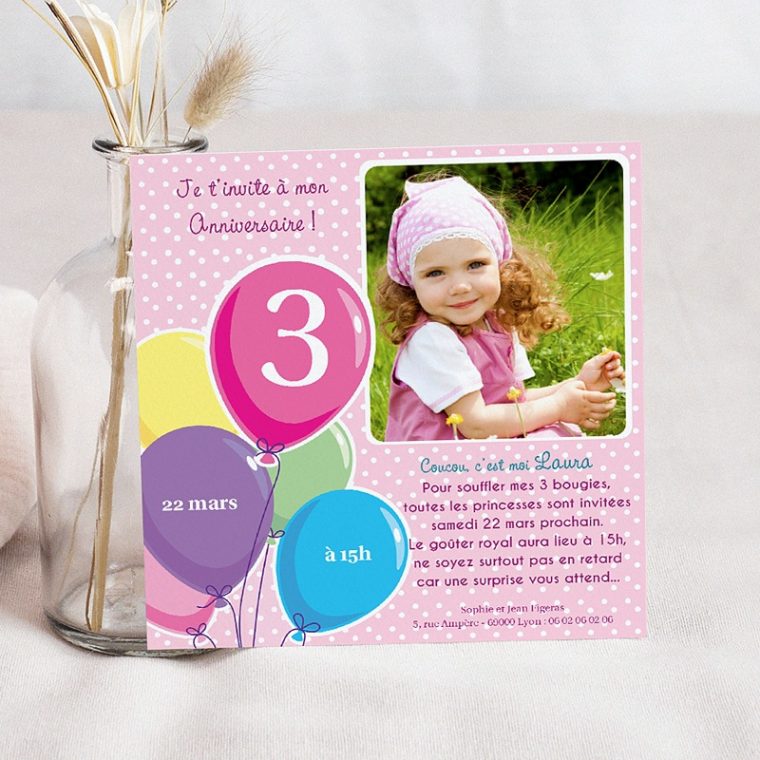 Invitation Anniversaire Ballons Pour Fille | Echantillon dedans Carte Invitation Anniversaire Fille