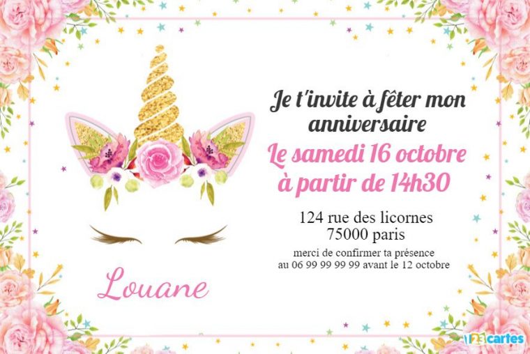 Invitations Anniversaire Licorne (Gratuits) | 123Cartes à Invitation Anniversaire Fille À Imprimer