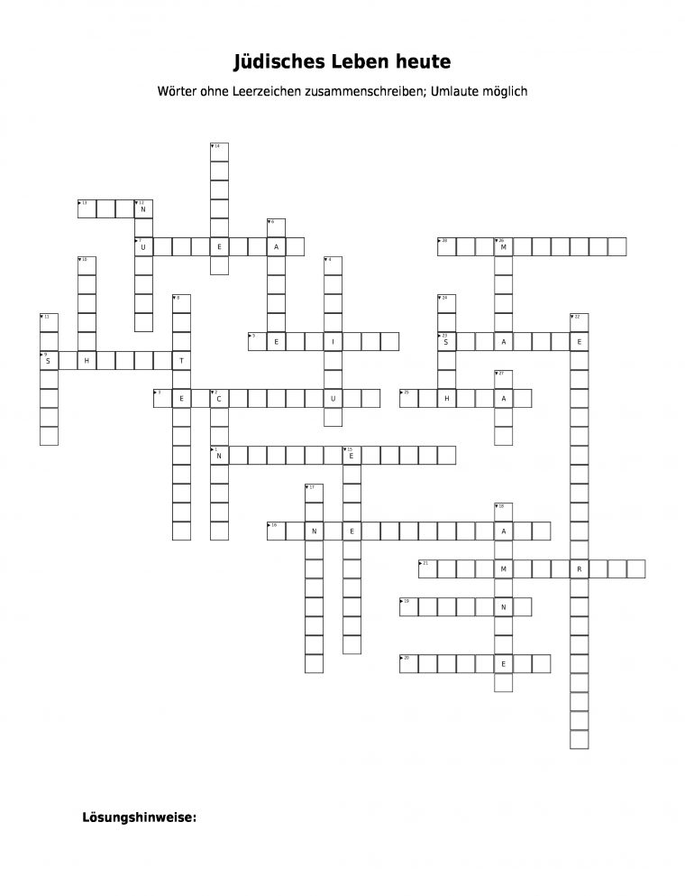 Jüdisches Leben Heute – Kreuzworträtsel | Link- Und tout Jüdisches Fest Kreuzworträtsel