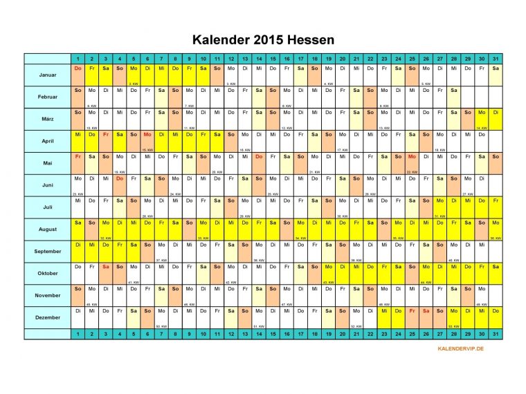 Kalender 2015 Hessen – Kalendervip dedans Kalender 2015 Zum Ausdrucken